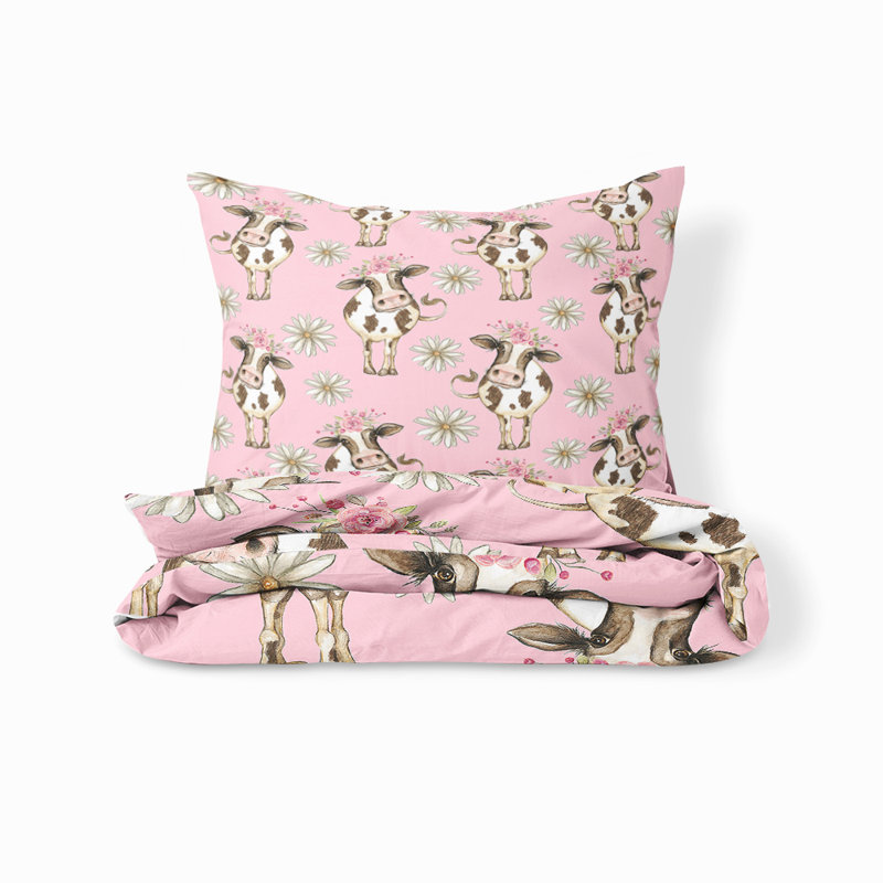  Ensemble de housse de couette Cow and Daisy, Housse de couette grand + 2 taies décoratives