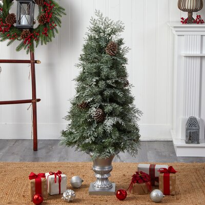 4' H Green Realistic Artificial Pine Cashmere Christmas Tree with 100 LED Lights and Pinecones -  The Holiday AisleÂ®, 5B533FCF7BD447E69AD60657F84A2239