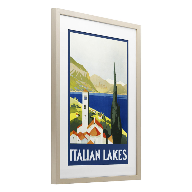 «Italian Lakes Retro Scenery», reproduction d'art sous verre encadrée par PIDDIX, Cadre de récolte en pin, H 20 po x l 14 po