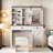 Makeup Vanity Desk Set With Sliding Mirror, Adjustable LED Light, Charging Socket, Multi Storage