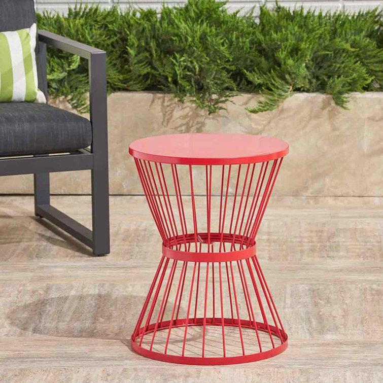 Powder-Coated Iron Side Table with Hourglass Shape & Open Cage Design