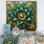 Mandala de fleur antique antique en sarcelle rétro - Boho Mandala, art mural sur toile