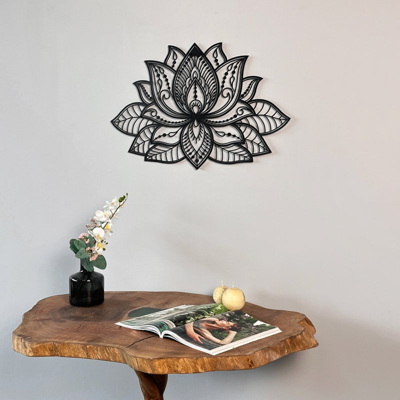 3D Lotus Mandala Metal Wall Art – Spiritual Lotus Flower Décor, Multisize Modern Wall Décor, Black, 11" H x 17" W