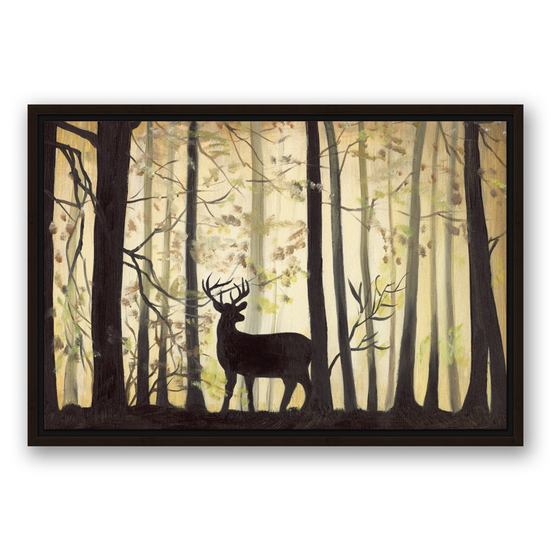 Deer in Ominous Forest - Peinture sur toile, H 17,75 po x l 25,75 po x P 1,75 po, Toile brune avec cadre flottant