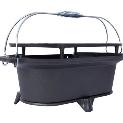 100% Cast Iron Grill - Portable Camping For Outdoor Adventures , Scratch- Enamel Coating, With Carrying Handles Tabletop Charcoal Stove All-Round Use Iron, Coating And Built-In Vent Temperature