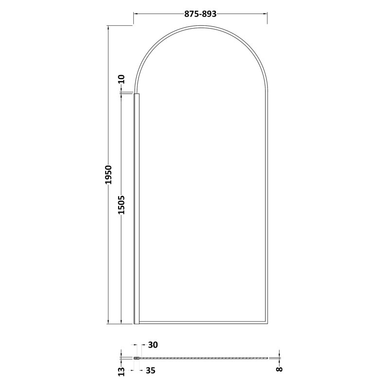 Rectangular Shower Enclosure, 195cm H x 89.30cm W x 1.40cm D