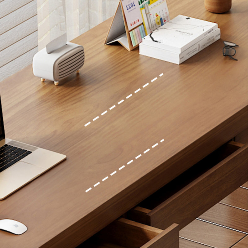 Light-walnut L-Shaped Solid Wood with 3 drawers desk, 29.53" H x 78.74" W x 55.12" D, Right Hand Return