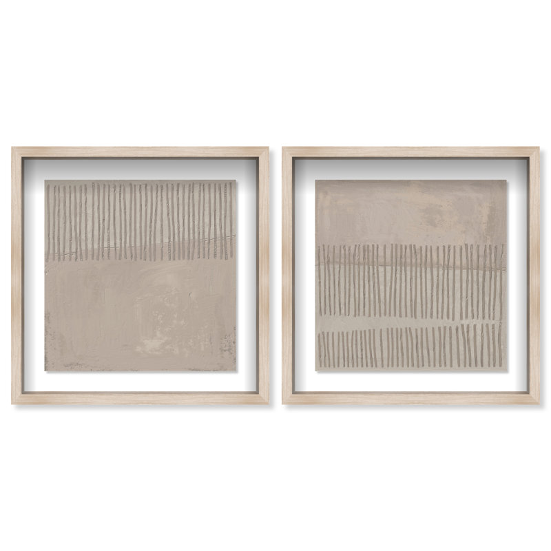 Minimal Fence Set Shadowbox Abstract Print by Oliver Gal, Black Frame, 12 x 12, 41.5"H x 41.5"W, Natural Oak Shadowbox