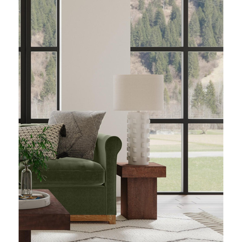 Mellette Table Lamp Matte White Ceramic Base with White Drum Shade