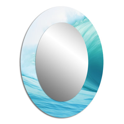 Turquoise Wondrous Wave Spiral I - Teal Modern Oval Wall Mirror