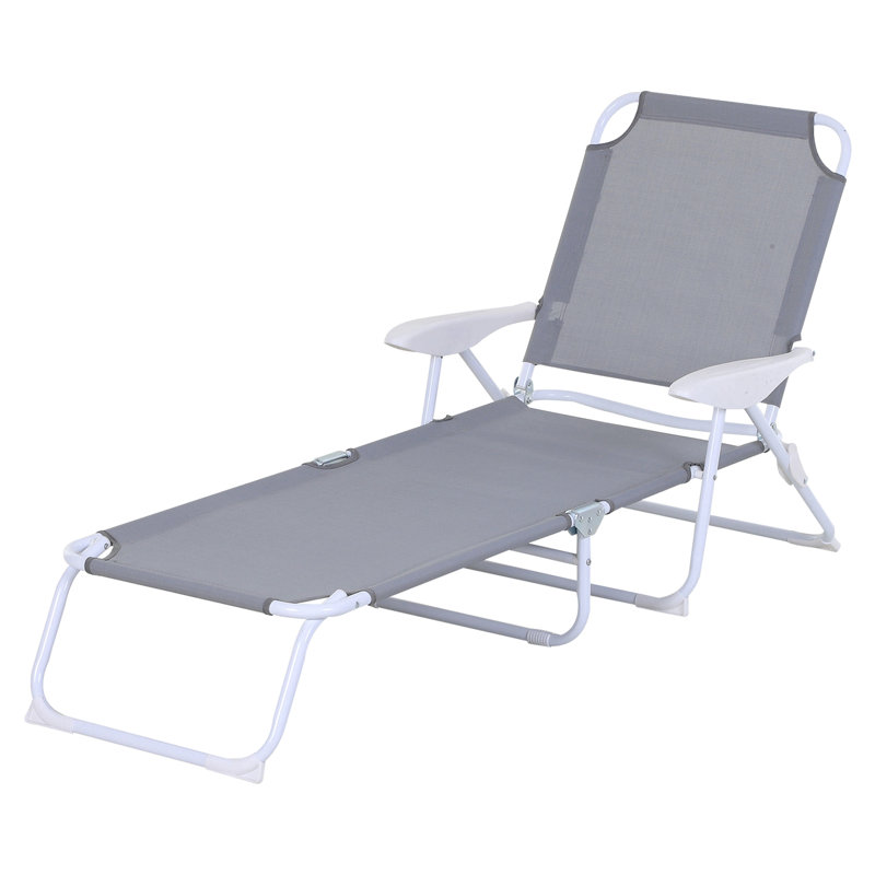 Arlmont & Co. Adjustable Sun Beach Lounger Patio Garden Reclining Bed Portable Folding Camping Cot, Gray