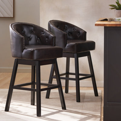 Tabourets de bar pivotants à 360 degrés avec garniture cloutée exquise, ensemble de deux, idéal pour les bars à domicile et les îlots de cuisine