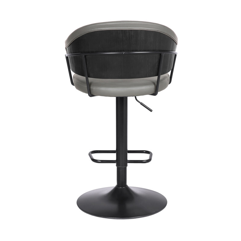 Tabouret de bar réglable en similicuir gris, bois et métal
