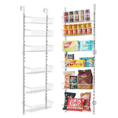 Rangement à 6 niveaux pour garde-manger - Support à épices en acier robuste, tablette murale réglable pour la cuisine, la buanderie, la salle de bain, blanc