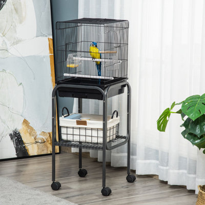 Fremont 44.5" Steel Flat Top Floor Bird Cage with Wheels Stand Perch Tray