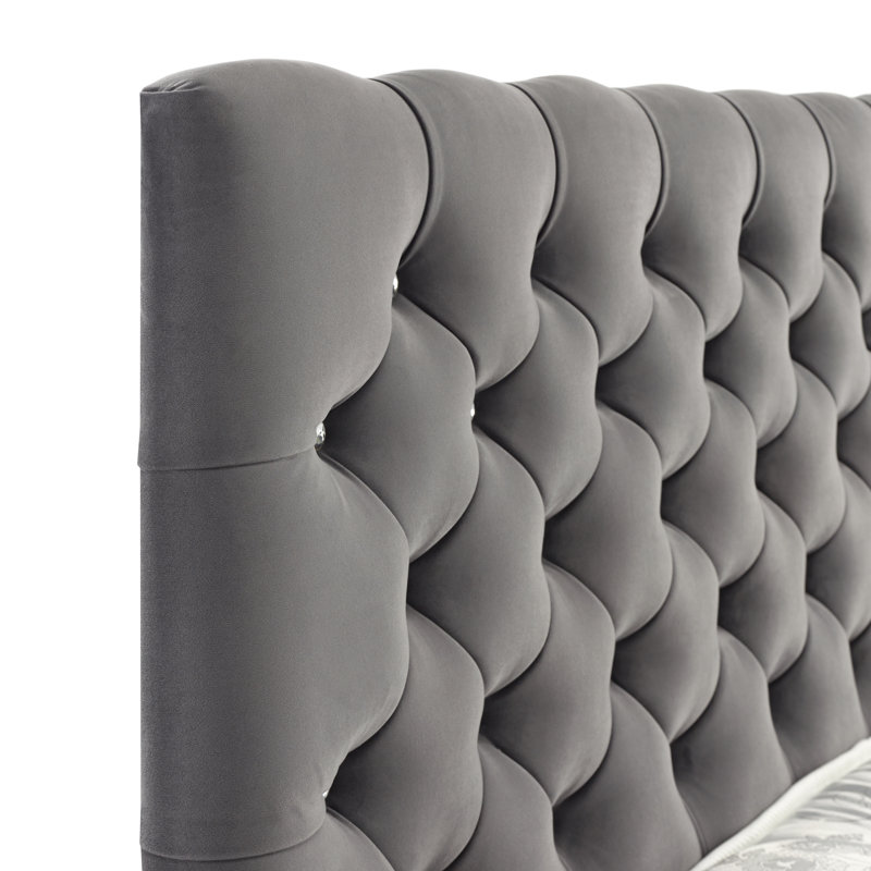 Terrence Upholstered Bed, Small Double (4'), Plush Steel