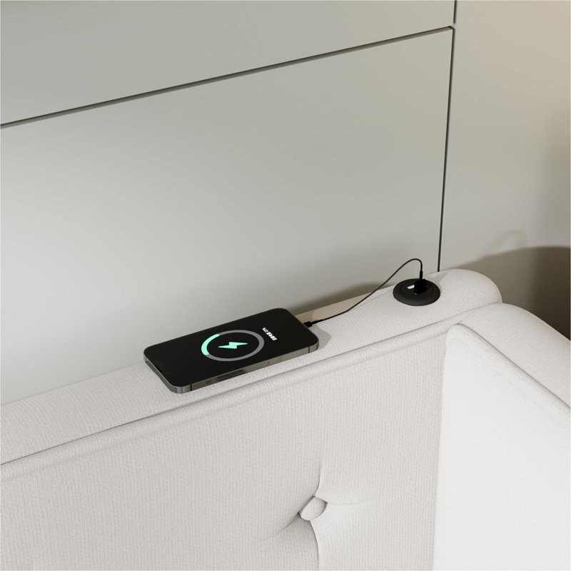 Lit plateforme tapissier grand avec ports USB, Complète