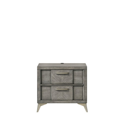 2 Drawer Nightstand With Gray Veneers And - Solid Wood + Drawers In Veneer White Accents