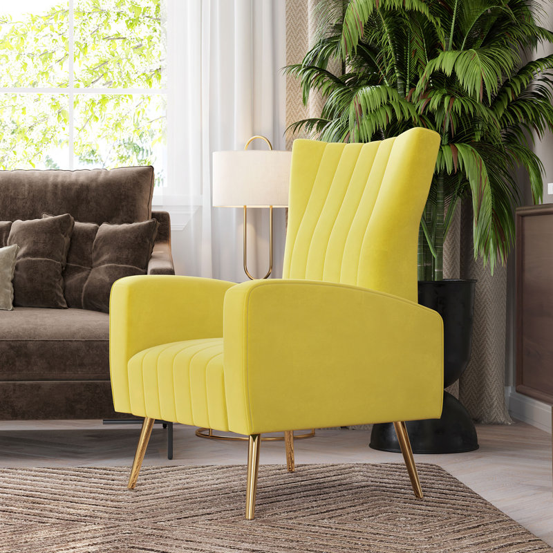 Loagen 26.97" W Tufted Velvet Armchair Upholstery, Yellow