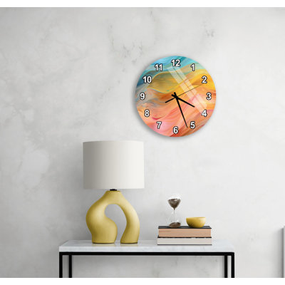 Colorful Abstract Wall Clock, Modern Fluid Art Decor, Large Round Tempered Glass Timepiece, Unique Living Room Accent, Silent Quartz