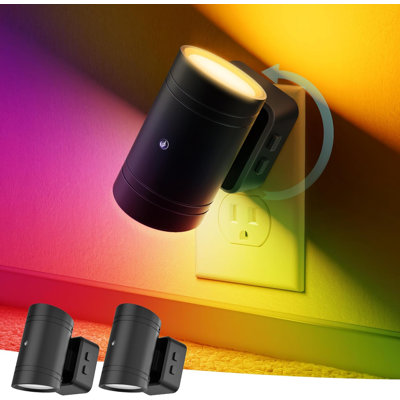 Cylinder Wall Light Black Plug-In Night Light With Light Sensor, 3000K Warm White, Sliding Dimmer