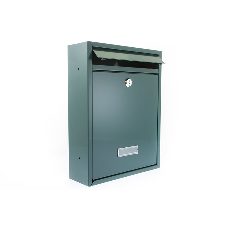 Trent Wall Mounted Galvanised Steel Lockable Weatherproof Post Box - 26x34x9cm, Green