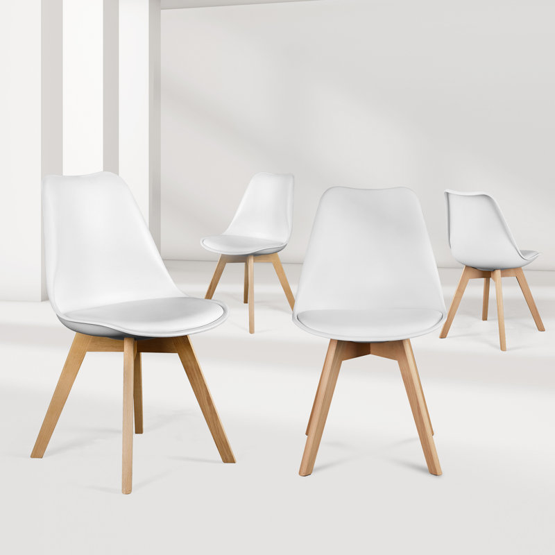 Modern Elegant Shell Dining Chair, Comfortable Dining Room Chairs Set of 4- Solid Beech Wood Legs＆Soft Padded Seat, Upholstered Kitchen Chairs