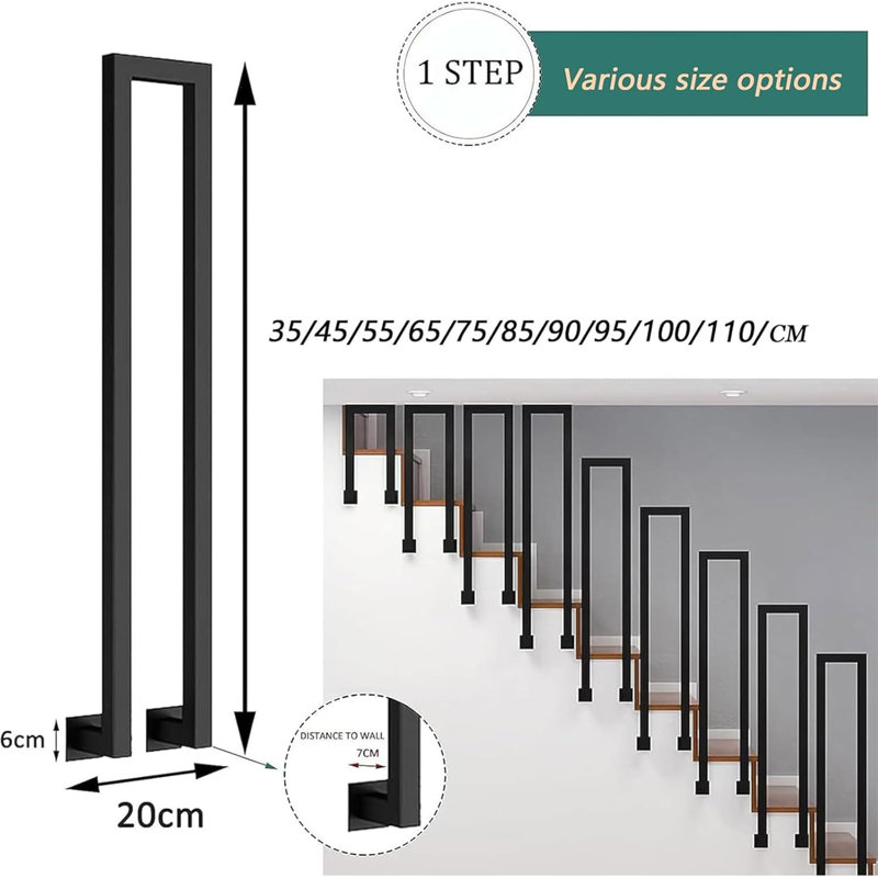 10 cm W Steel Porch and Stair Railings Fencing with 1, 35cm H x 10cm W