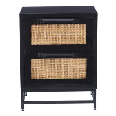 2-Drawer Solid Wood Nightstand with Cane Fronts