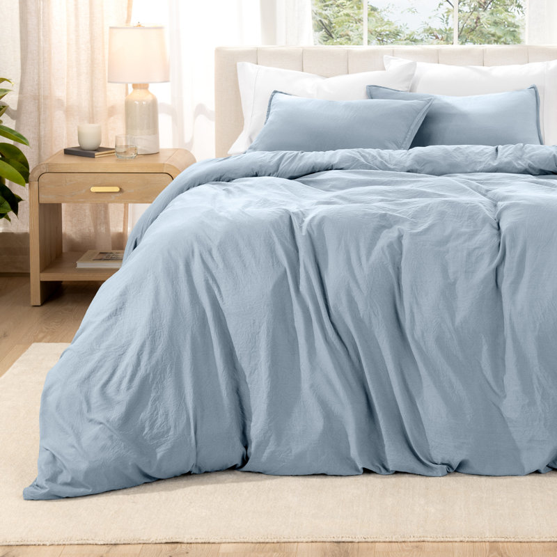 Washed Microfiber Duvet Cover Set, Dusty Blue, King Duvet Cover + 2 King Shams