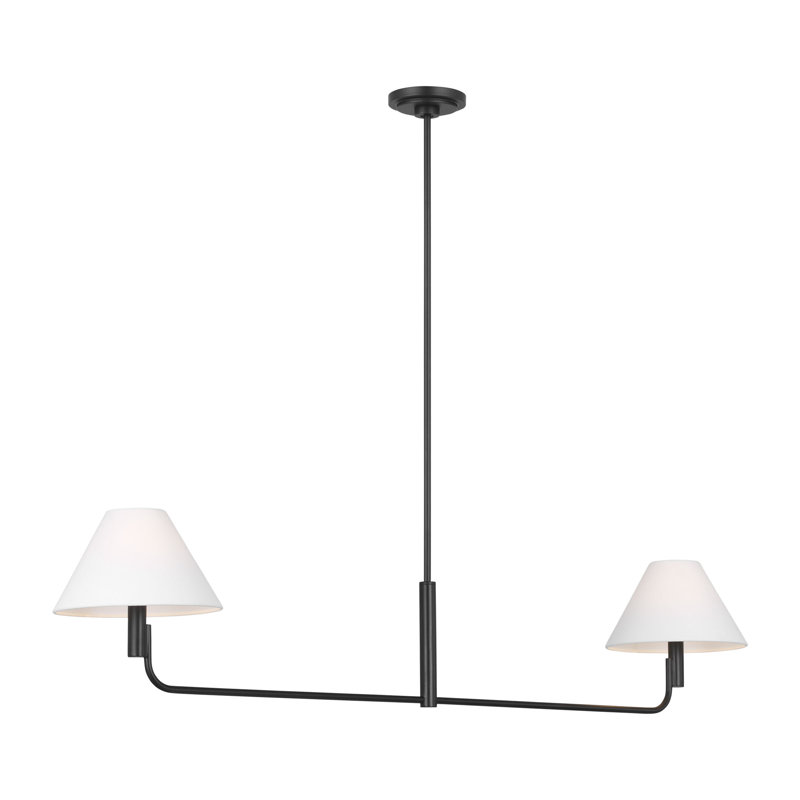 Sean Lavin Colfax Dining Room Chandelier With White Linen Shade, 10" H x 40.5" W x 40.5" D, 2 Lights, Aged Iron