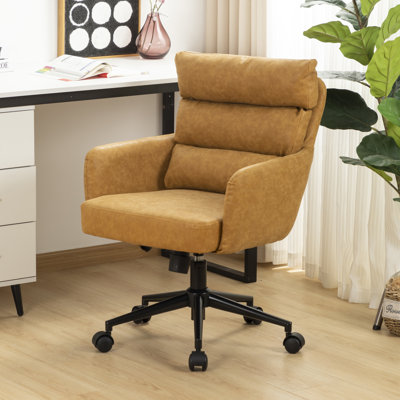 Faux Leather Swivel Office Chair with High Back Dual Cushion Backrest