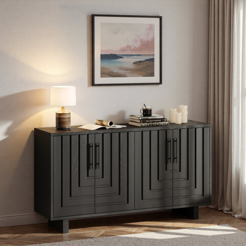 Buffet moderne avec poignées en métal et ligne géométrique, Noir