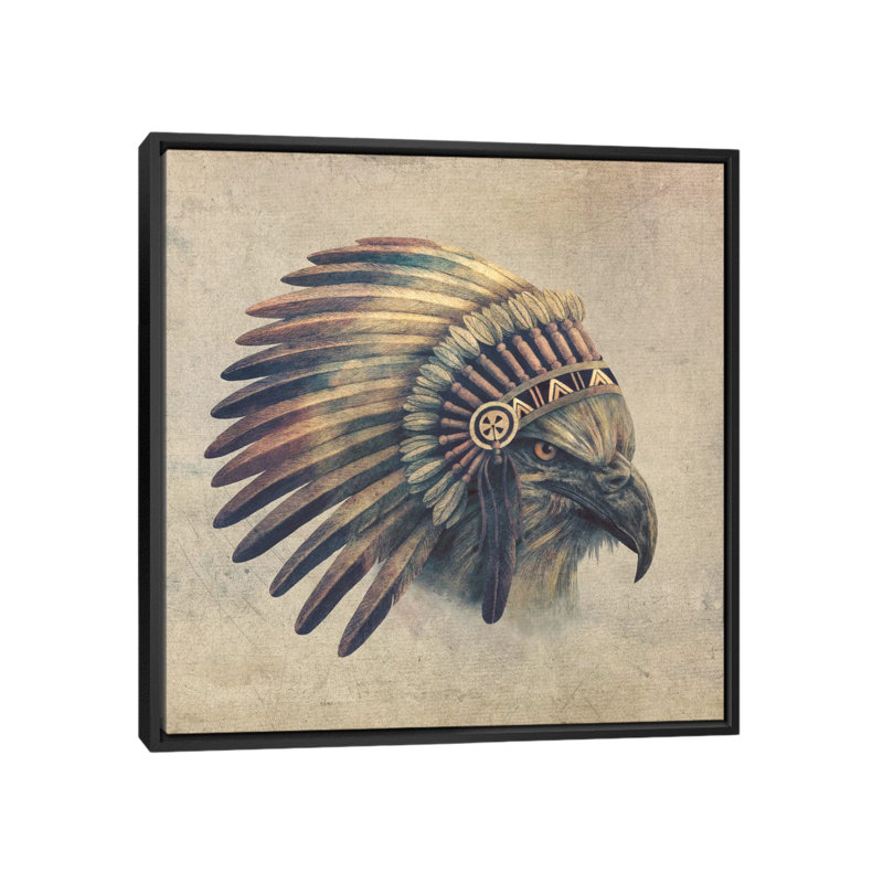 « eagle chief #1 », impression sur toile tendue, H 18 po x l 18 po x P 1,5 po, Toile avec cadre noir, Pas de tapis