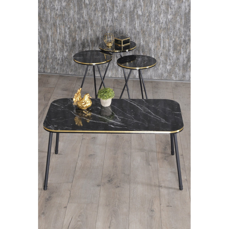 Aryana Living Room Table Set, Black Marble