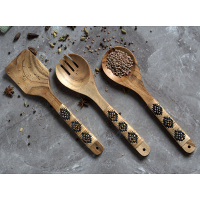 Handcrafted Acacia Wood Utensil Set – Bamboo Handles, Boho Kitchen Tools