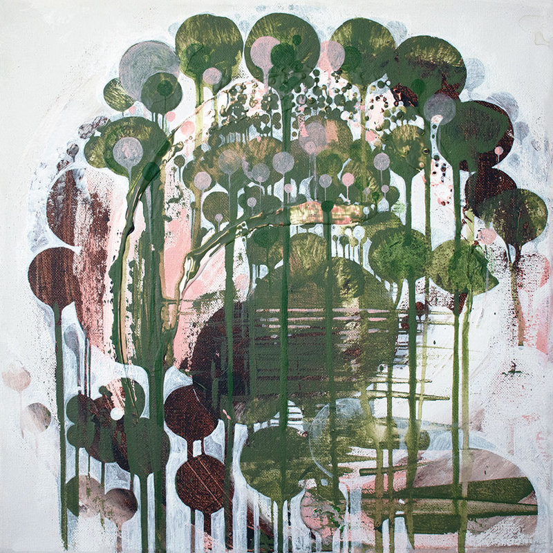 Evergreen by Alexander NikAnpour - Floater Frame Painting on Canvas, Glass Coat, 25.75" H x 25.75" W