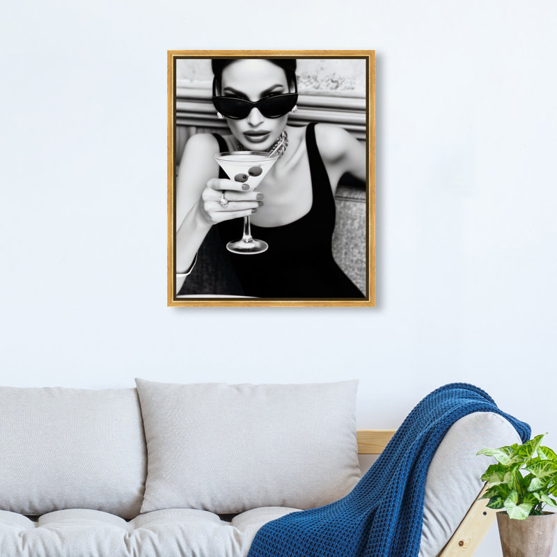 Midnight Sip Food & Beverages Canvas Print by Oliver Gal, Black Frame, 16 x 20, 17"H x 21"W, Gold Floater Frame