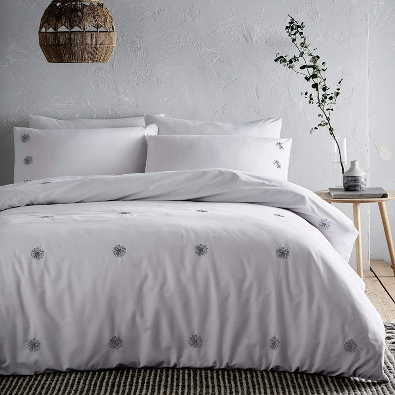 Elina Polyester Floral Duvet Cover Set with Pillowcases, Double - 2 Standard Pillowcases, Charcoal