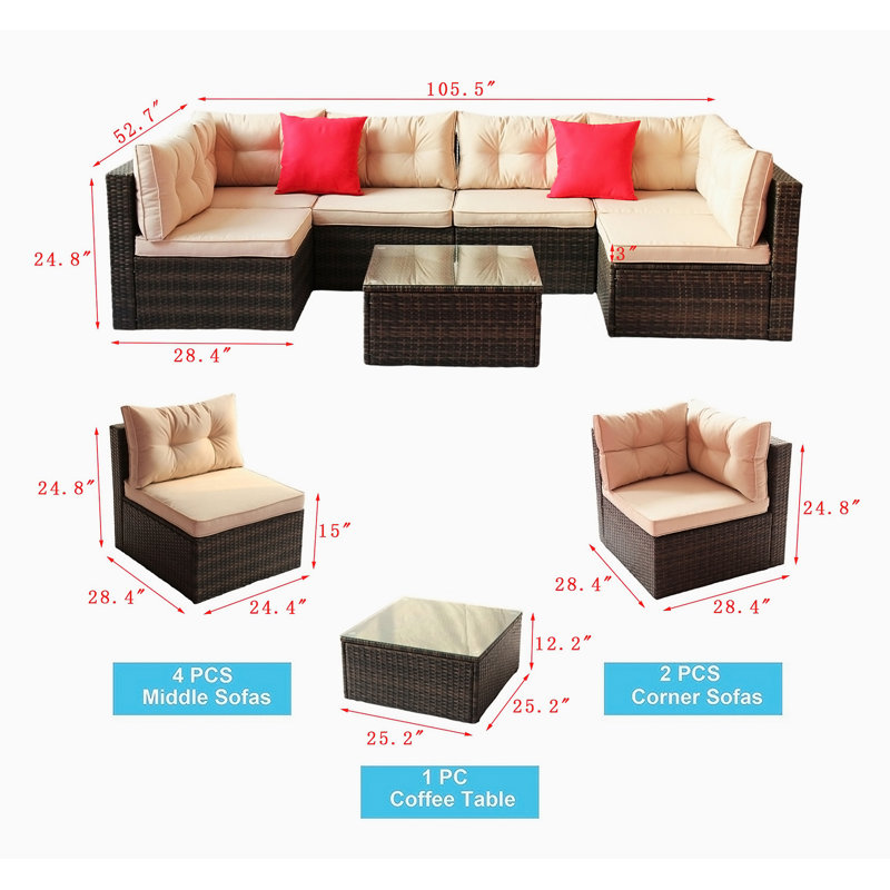 Ensemble de canapé modulaire d'extérieur en L avec coussins de 105,53 po Ebenier