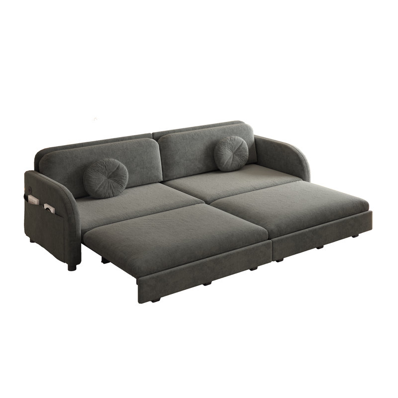 81.1" Fabric Upholstered Multifunctional Pull-Out Couch Bed, 35.2" H x 81.1" W x 33" D, Dark Gray