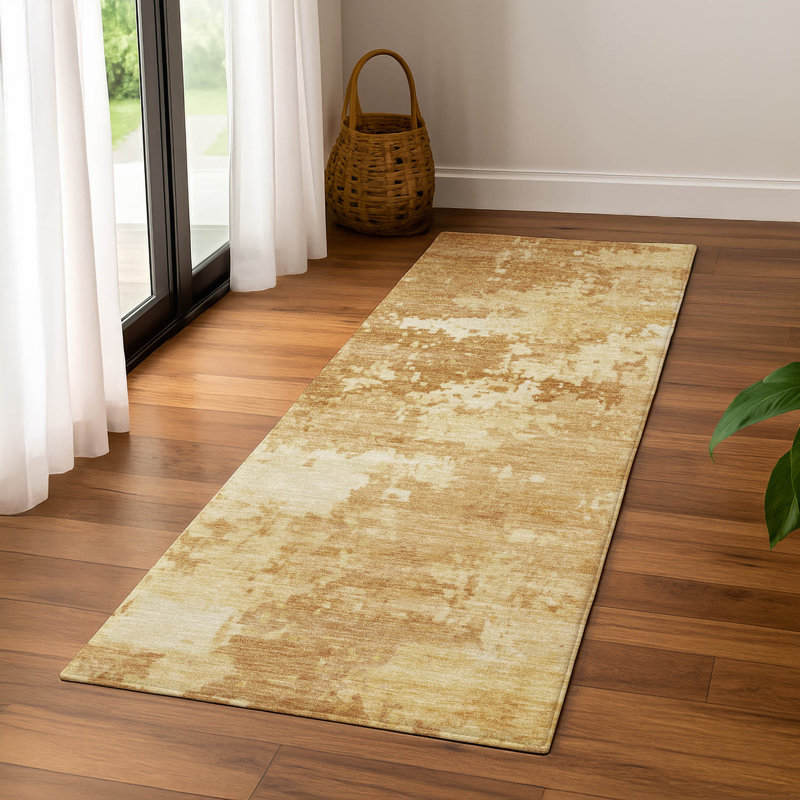 Premium Machine Washable Mayfield AMF2142 abstract Rug, 2'3" x 7'6" Runner, Copper