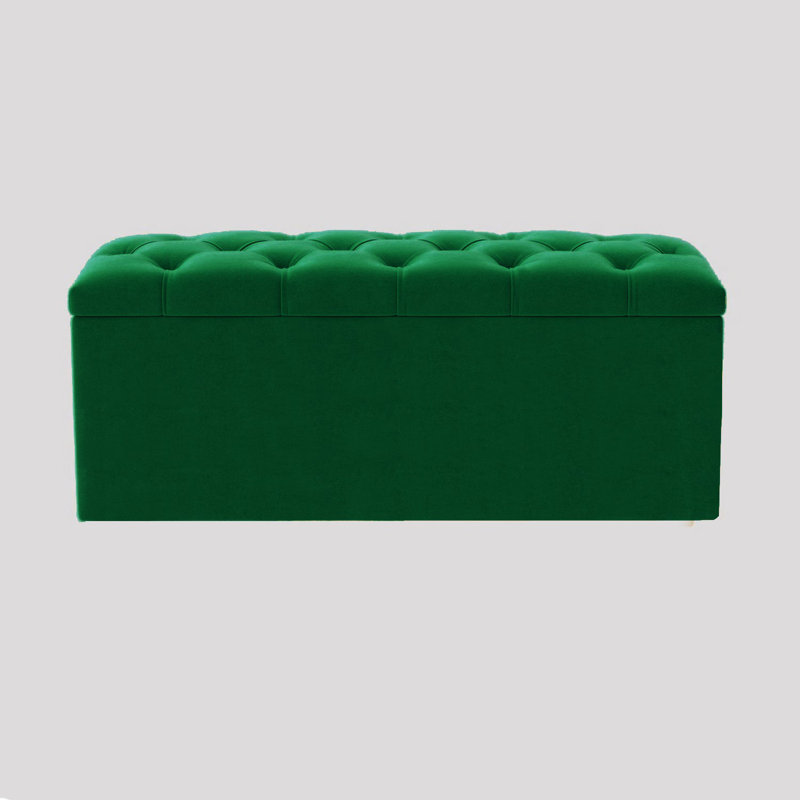  Luna Wide Chesterfield Velvet Rectangle Solid Color Standard Ottoman Box with Storage, Upholstered Deep Storage End of Bed Bench