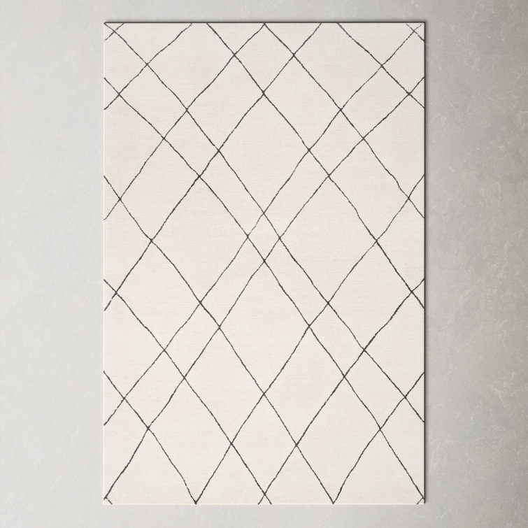 Seaton Geometric Handmade Tufted Wool Black/Cream Area Rug