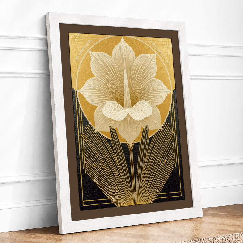 Lotus Deco Art Deco - Framed Print, A1 - 84.1 x 59.4 cm, White