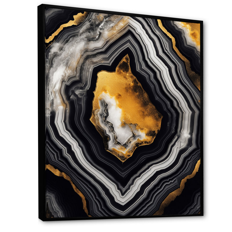" Glam Serenity Black Gold Agate ", Black Floater Framed, 44" H x 34" W x 1.5" D