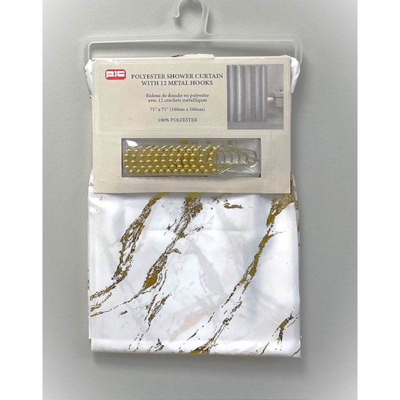Rideau de douche avec crochets inclus, Blanc / doré