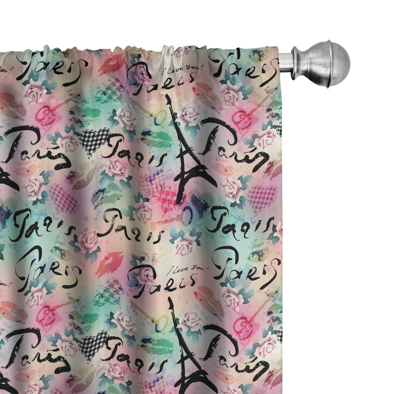 Paris Floral Semi-Sheer Rod Pocket Curtain Panels, 28" x 84"