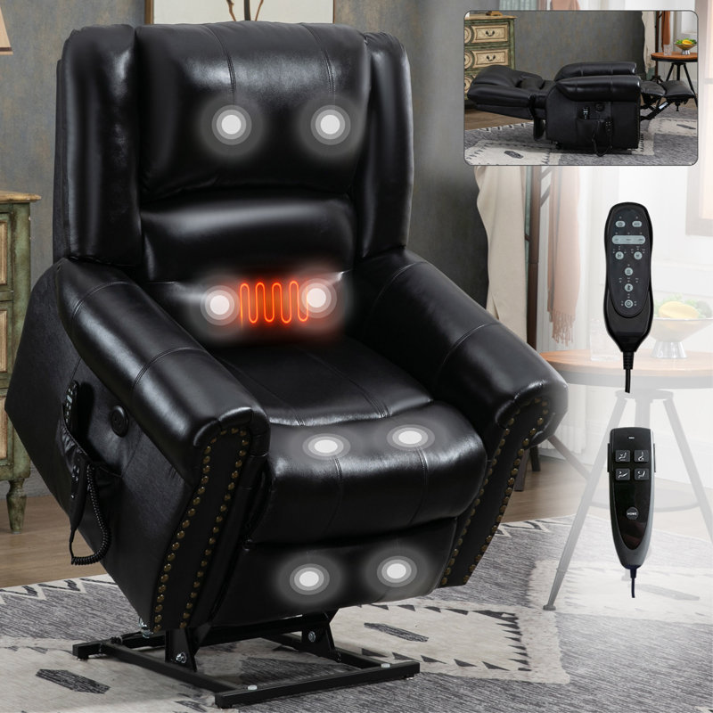 Power Lift Recliner Chair Heat Massage Dual Motor Infinite Position Up To 350 LBS, Genuine Leather, Heavy Duty Motion Mechanism With USB Ports