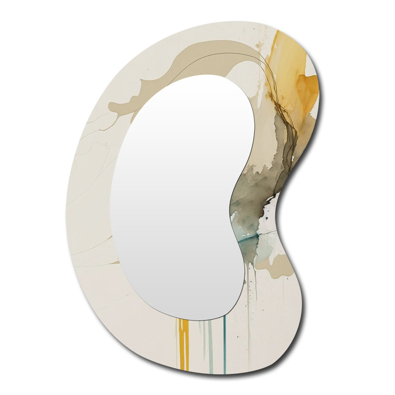 Mustard Yellow Secrets VI - Abstract Liquid Ink Modern Asymmetrical Decorative Wall Mirror, 39" x 28"